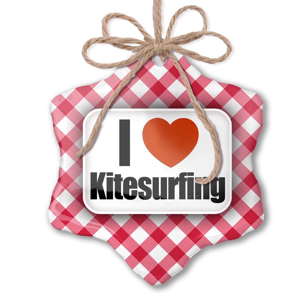 Christmas Ornament I Love Kitesurfing Red Plaid Neonblond
