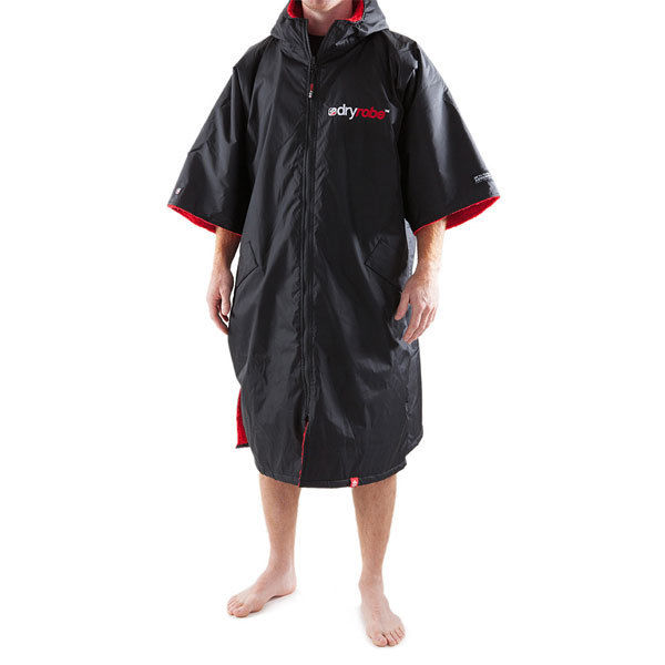 Dryrobe Advance Short Sleeve Changing Poncho Large Black/Red Surf SUP Swim Beac