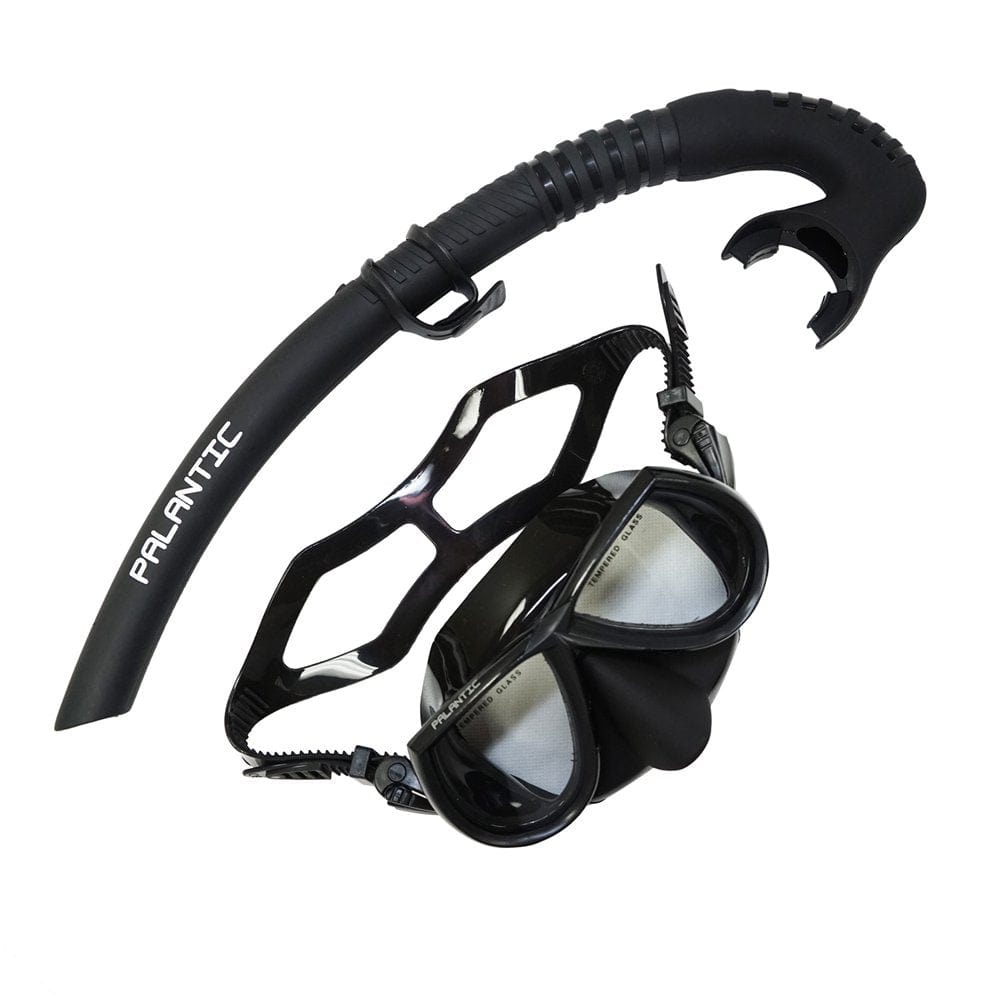 Palantic Black Free Dive Spearfishing Low Volume Mask & Flexible Snorkel Combo