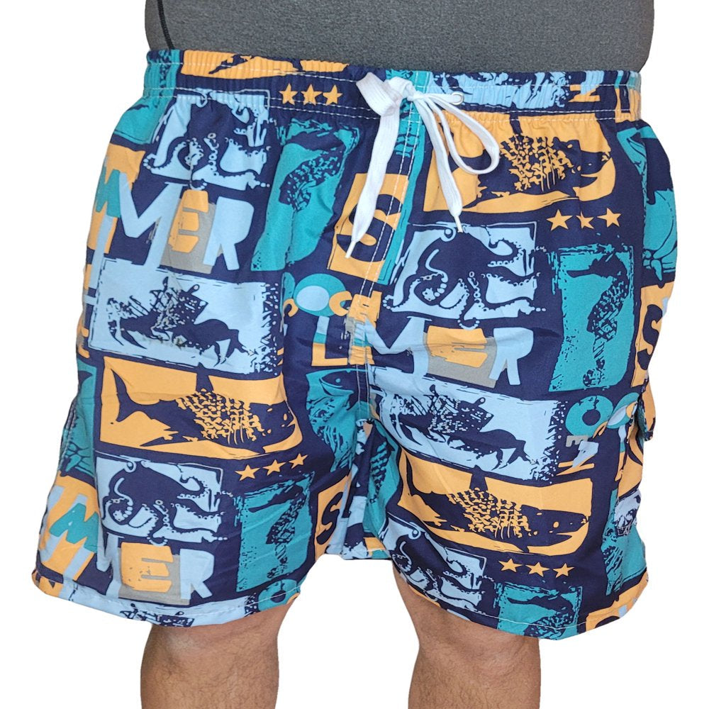 Men'S 3 Pockets Cargo Swim Shorts Swimming Trunks Swimwear Suit, Beach Surf Boad Summer Wear, All Solid Colors