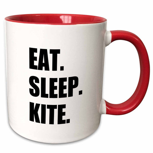 "3Drose Eat Sleep Kite - Kitesurfing Kiteboarding Kitesurfer Kiteboarder Surf - Two Tone Red Mug, 15-Ounce"