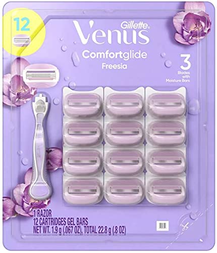 Gillette Venus Women's Comfort Glide, 1 Handle and 12 Razor Cartridges, Freesia Scent