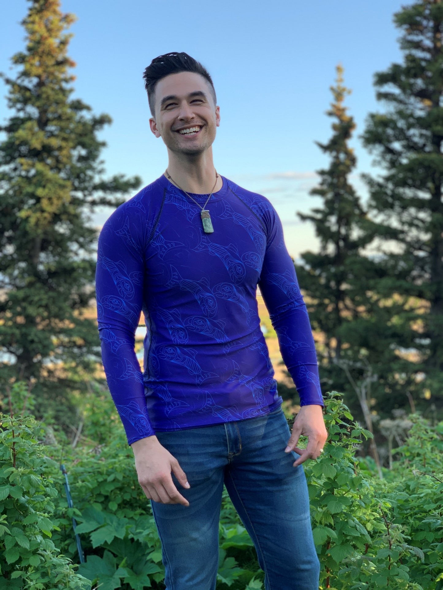 Men's Salmon Tessellation Long Sleeve Athletic Top (Rash Guard)