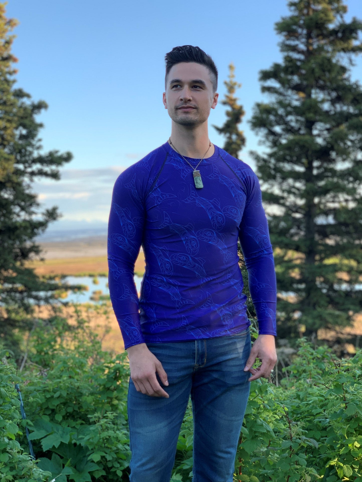 Men's Salmon Tessellation Long Sleeve Athletic Top (Rash Guard)