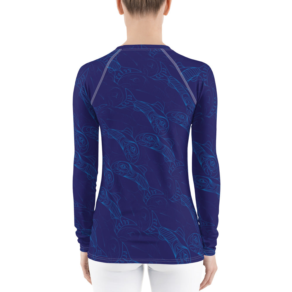 Women's Salmon Tessellation Long Sleeve Athletic Top (Rash Guard)