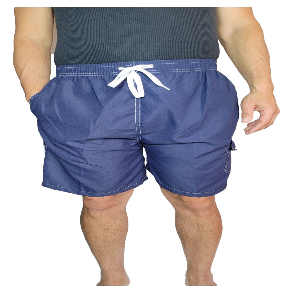 Men'S 3 Pockets Cargo Swim Shorts Swimming Trunks Swimwear Suit, Beach Surf Boad Summer Wear, All Solid Colors