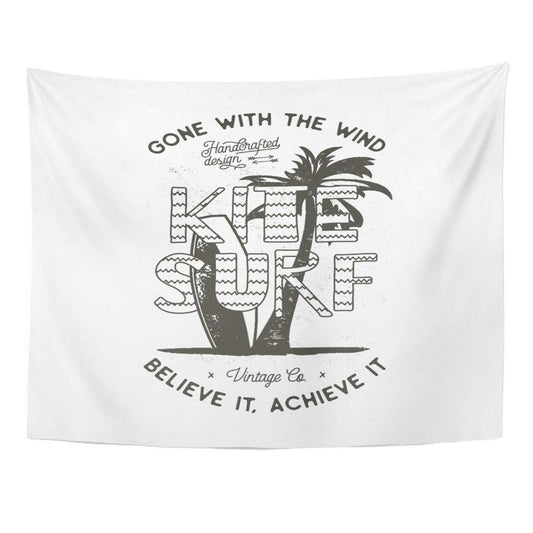 ZEALGNED Vintage Windsurfing Kitesurfing Tee Summer Travel Retro Surfboard and Surfing Stock Emblem Wall Art Hanging Tapestry Home Decor for Living Room Bedroom Dorm 51X60 Inch