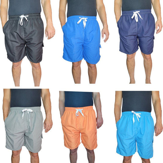 Men'S 3 Pockets Cargo Swim Shorts Swimming Trunks Swimwear Suit, Beach Surf Boad Summer Wear, All Solid Colors