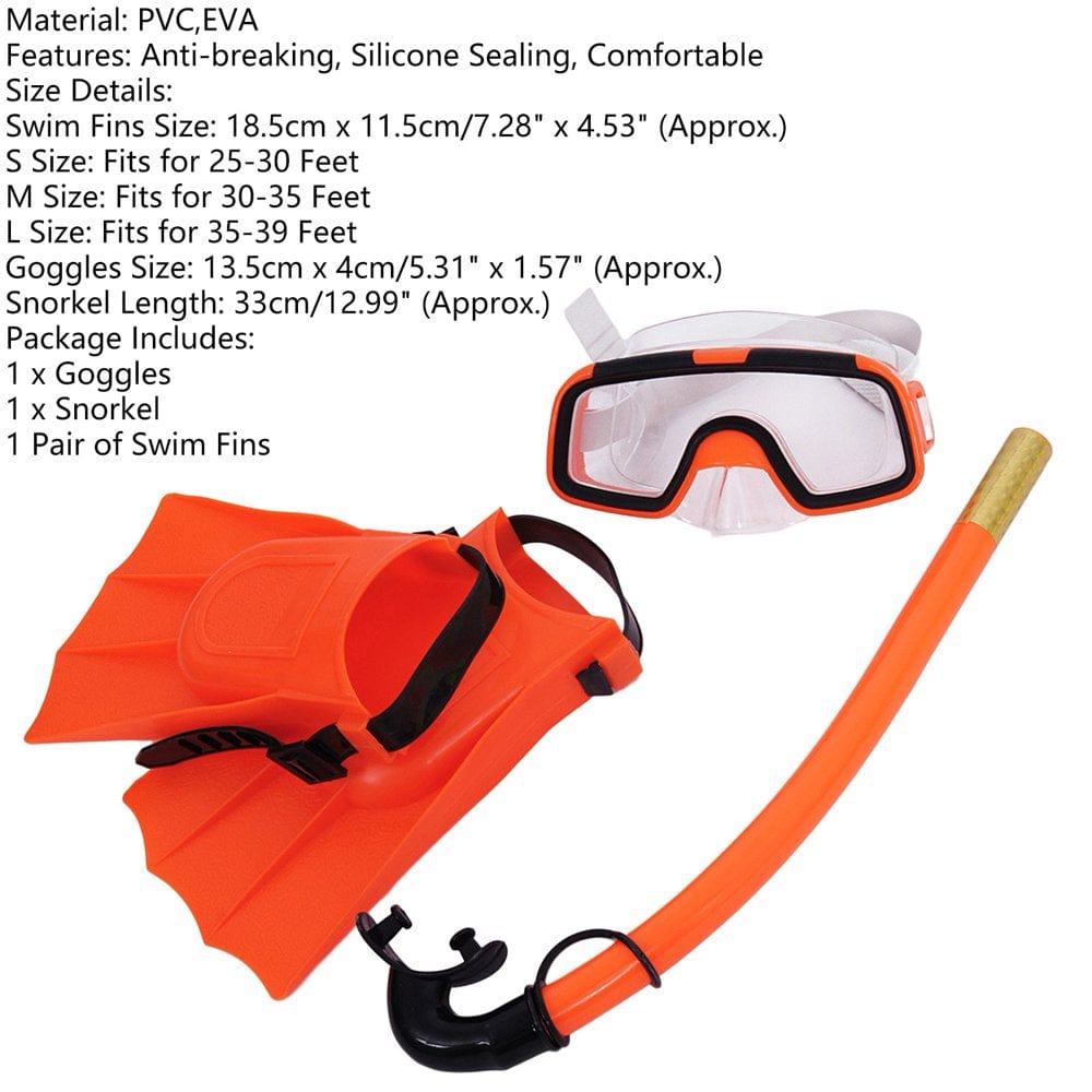 SANWOOD Children Kids 3Pcs Swimming Diving Goggles Snorkel Masks Snorkeling Flippers Set