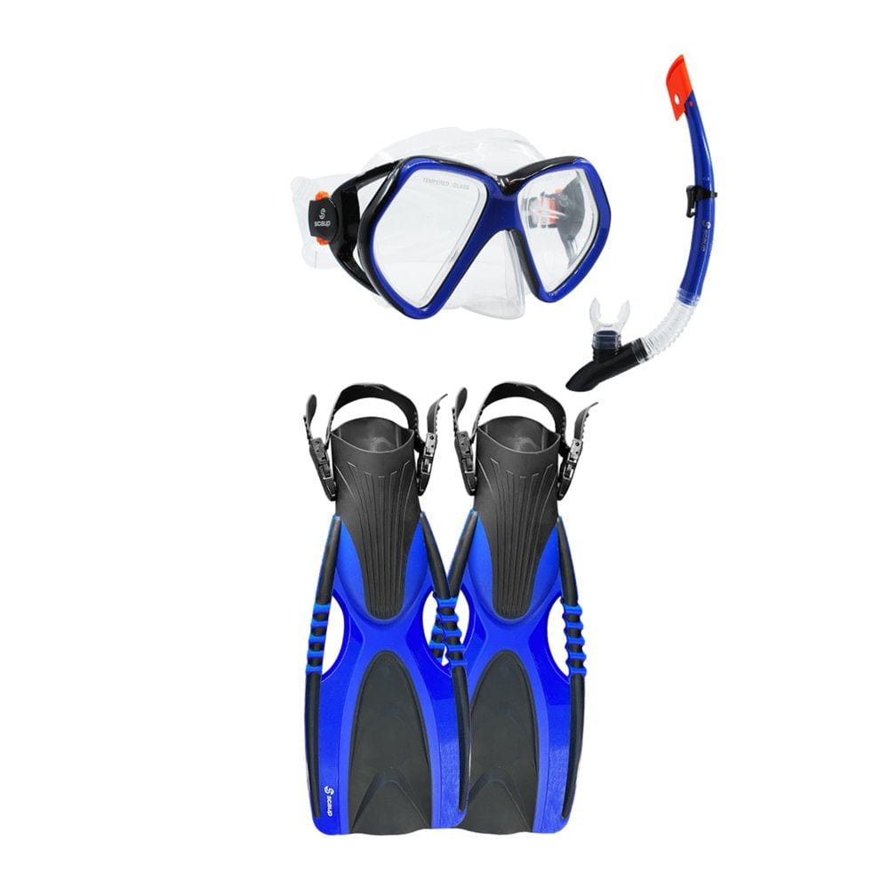 SCAUP Habana Recreational Snorkeling Set - Diving Mask, Dry-Top Snorkel and Swim Fins Kit, for Adults