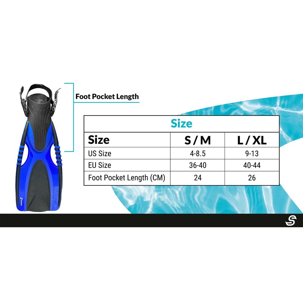 SCAUP Habana Recreational Snorkeling Set - Diving Mask, Dry-Top Snorkel and Swim Fins Kit, for Adults